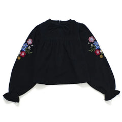 Maison Mangostan - Blumenveloursbluse | Schwarz