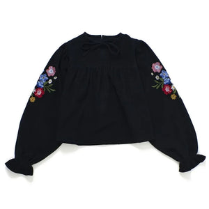 Maison Mangostan - Blumenveloursbluse | Schwarz