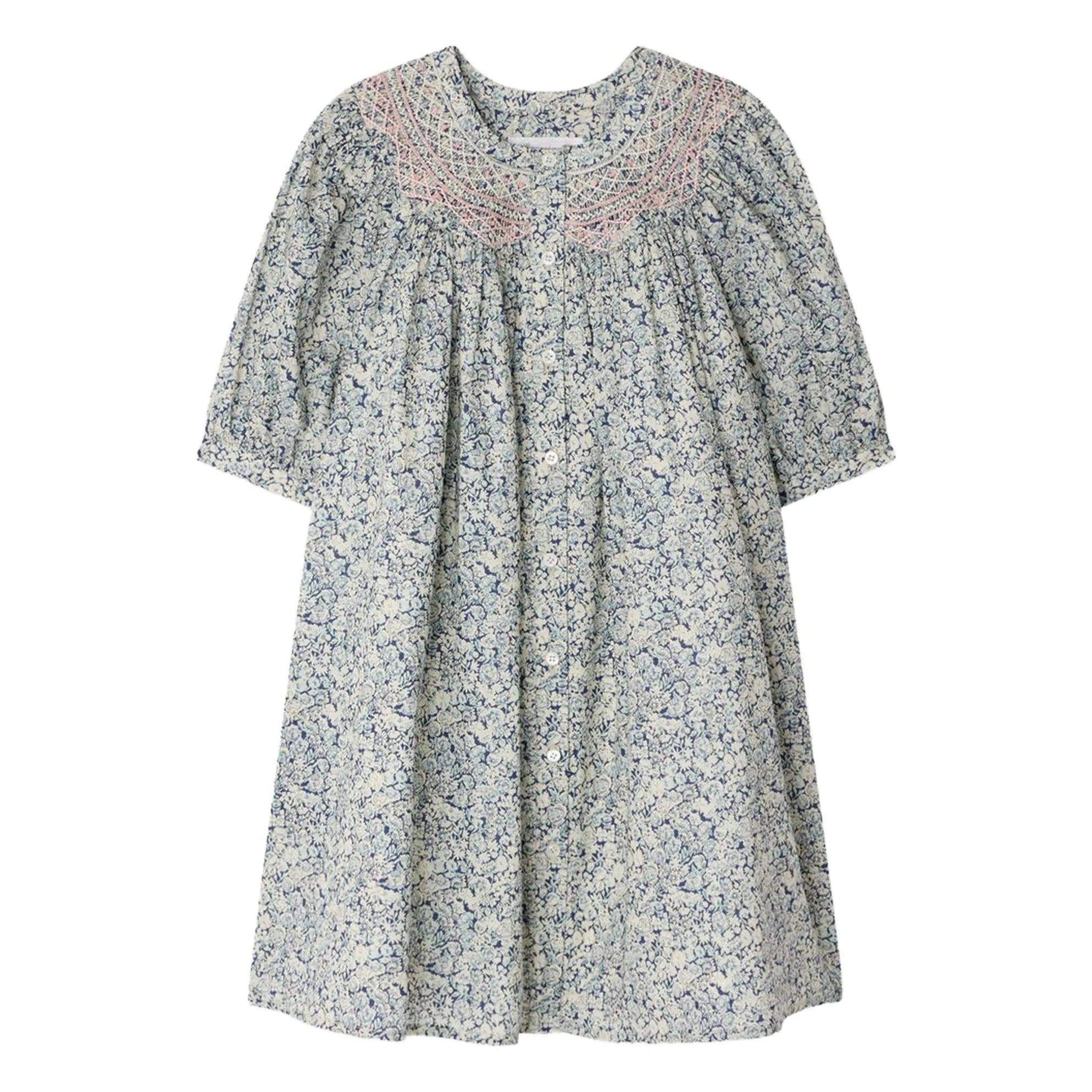 Bonpoint - Ladwiga Fleurie Bio-Baumwoll-Rüschenkleid | Preußischblau