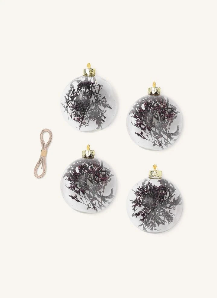 Ferm Living - Flora Glas Weihnachtsornamente - 4er Set | Pflaume
