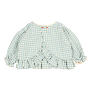 Búho – Karierte Seersucker-Bluse mit 3/4-Ärmeln | Aqua
