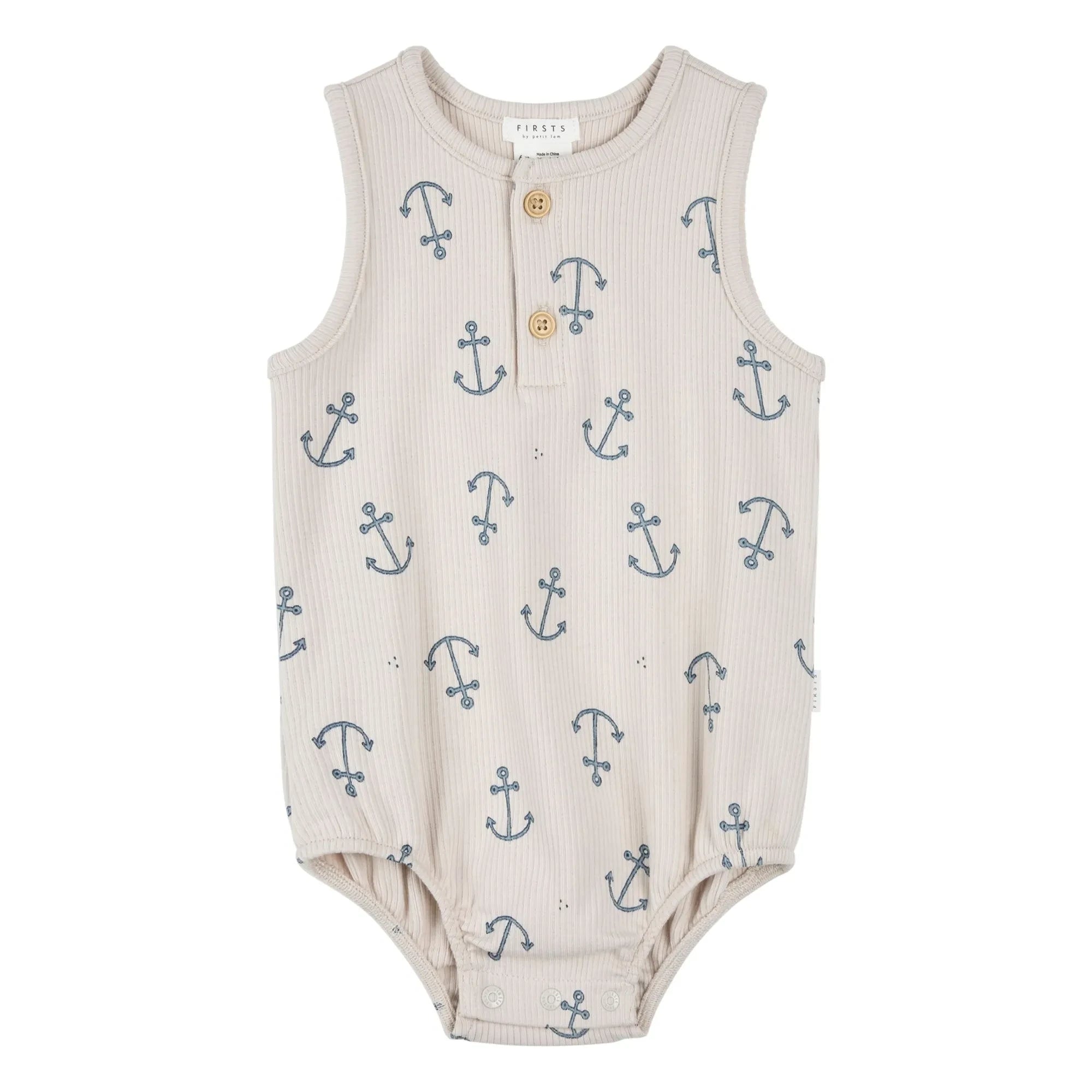 Petit Lem - Anker-Overall Gerippte Bio-Baumwolle | Beige