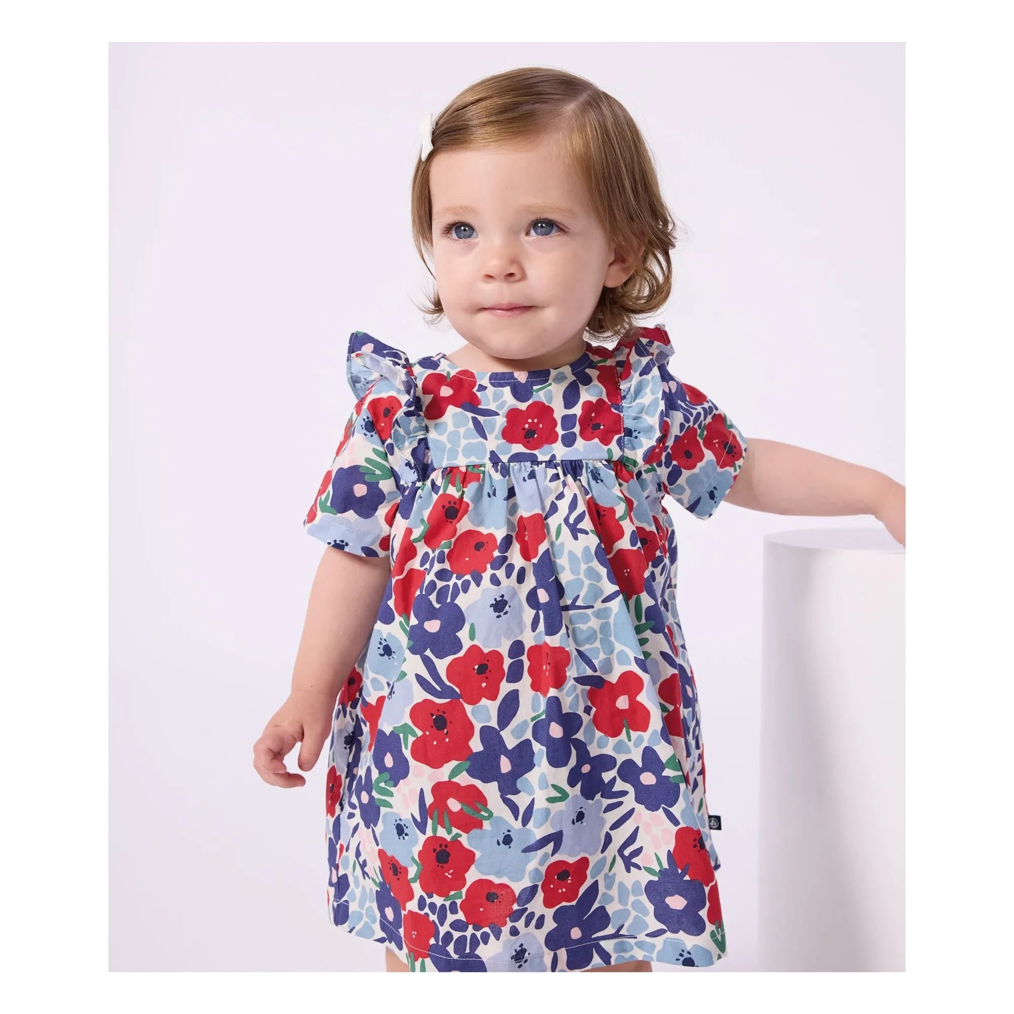 Petit Bateau - Blumenkleid und Bloomer-Set aus Bio-Baumwollpopeline | Blau