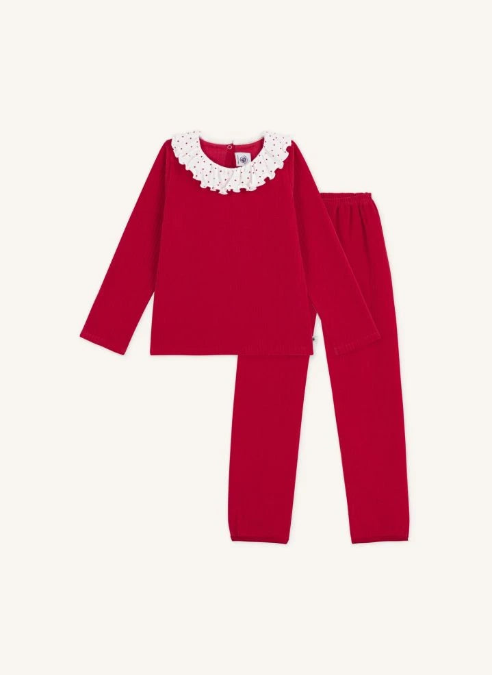 Petit Bateau - Rippkragen-Pyjama Bio-Baumwolle | Rot