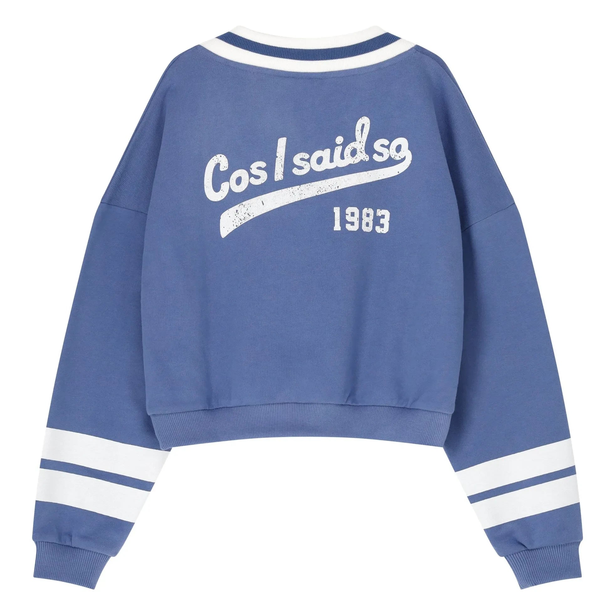 Cos I Said So - Gestreiftes Sweatshirt mit V-Ausschnitt aus Bio-Baumwolle | Blau