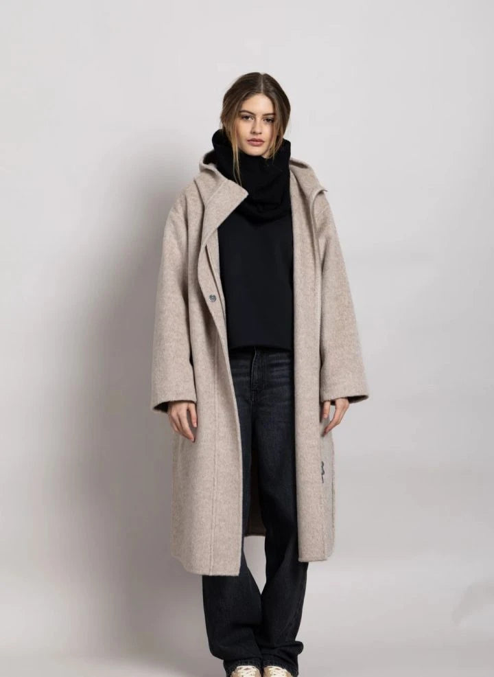 Smallable Woman - Equinoxe Wollmantel mit Kapuze | Perlgrau