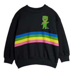 Mini Rodini - Bio-Baumwoll-Sweatshirt mit Alien-Streifen | Schwarz