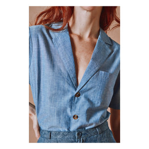 Emile et Ida – Blaue Chambray-Baumwollbluse