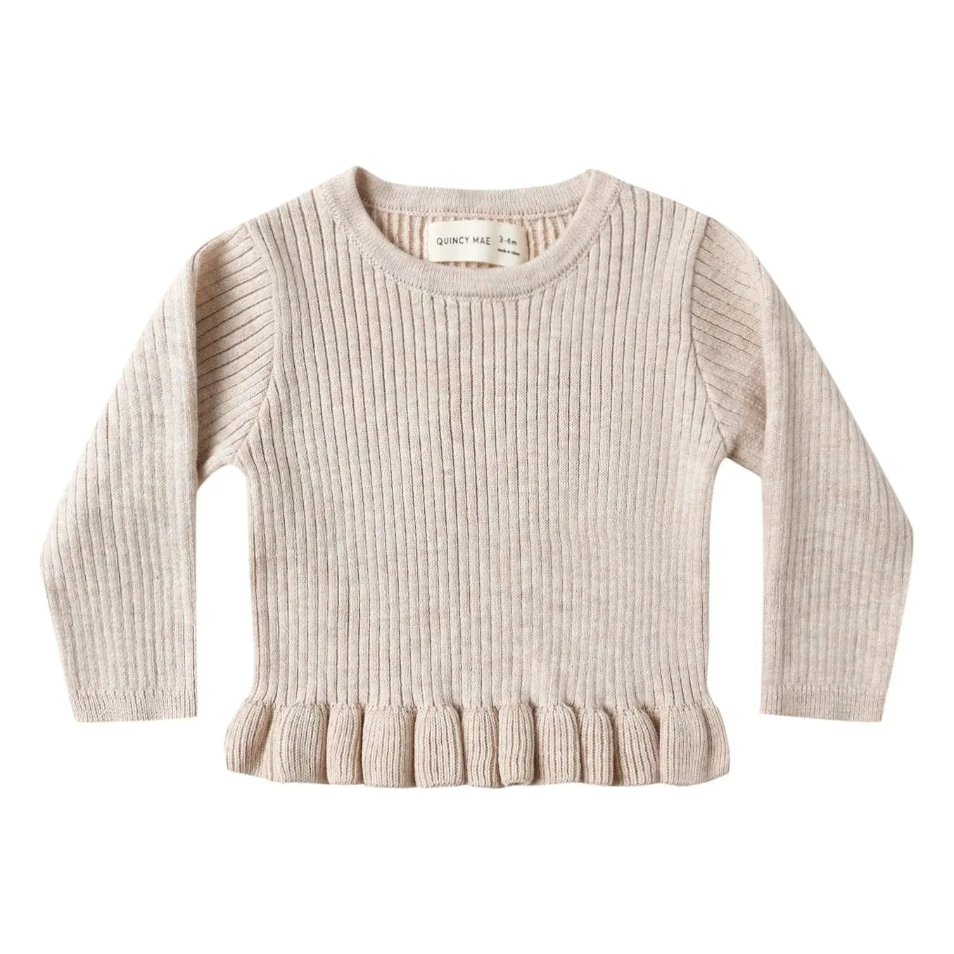 Quincy Mae - Peplum Bio-Rippstrick-T-Shirt | Hafer