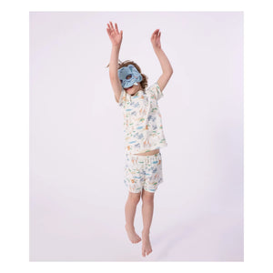 Petit Bateau - Bio-Baumwoll-Savane-Shorty-Pyjama-Set mit Maske | Weiß