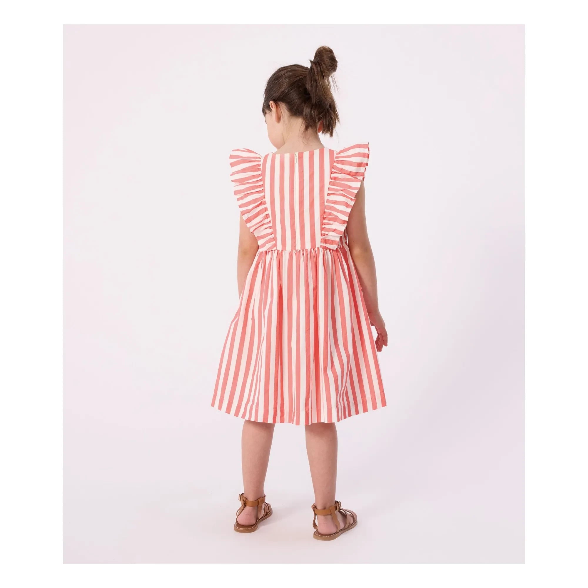 Petit Bateau - Gestreiftes Rüschenkleid aus Bio-Baumwolle | Koralle
