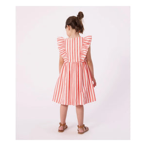 Petit Bateau - Gestreiftes Rüschenkleid aus Bio-Baumwolle | Koralle