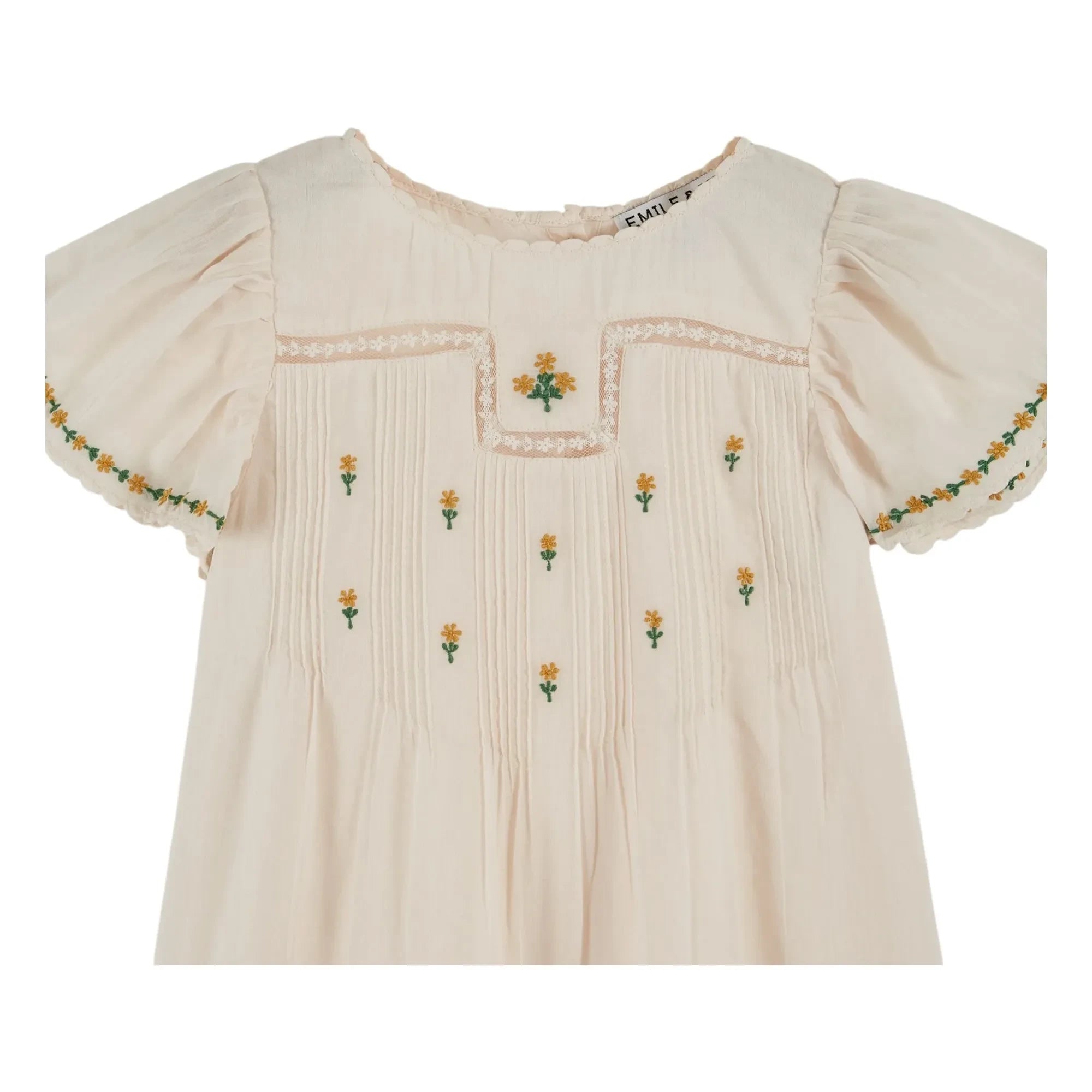 Emile et Ida - Kleid mit Blumenstickerei | Creme