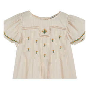 Emile et Ida - Kleid mit Blumenstickerei | Creme