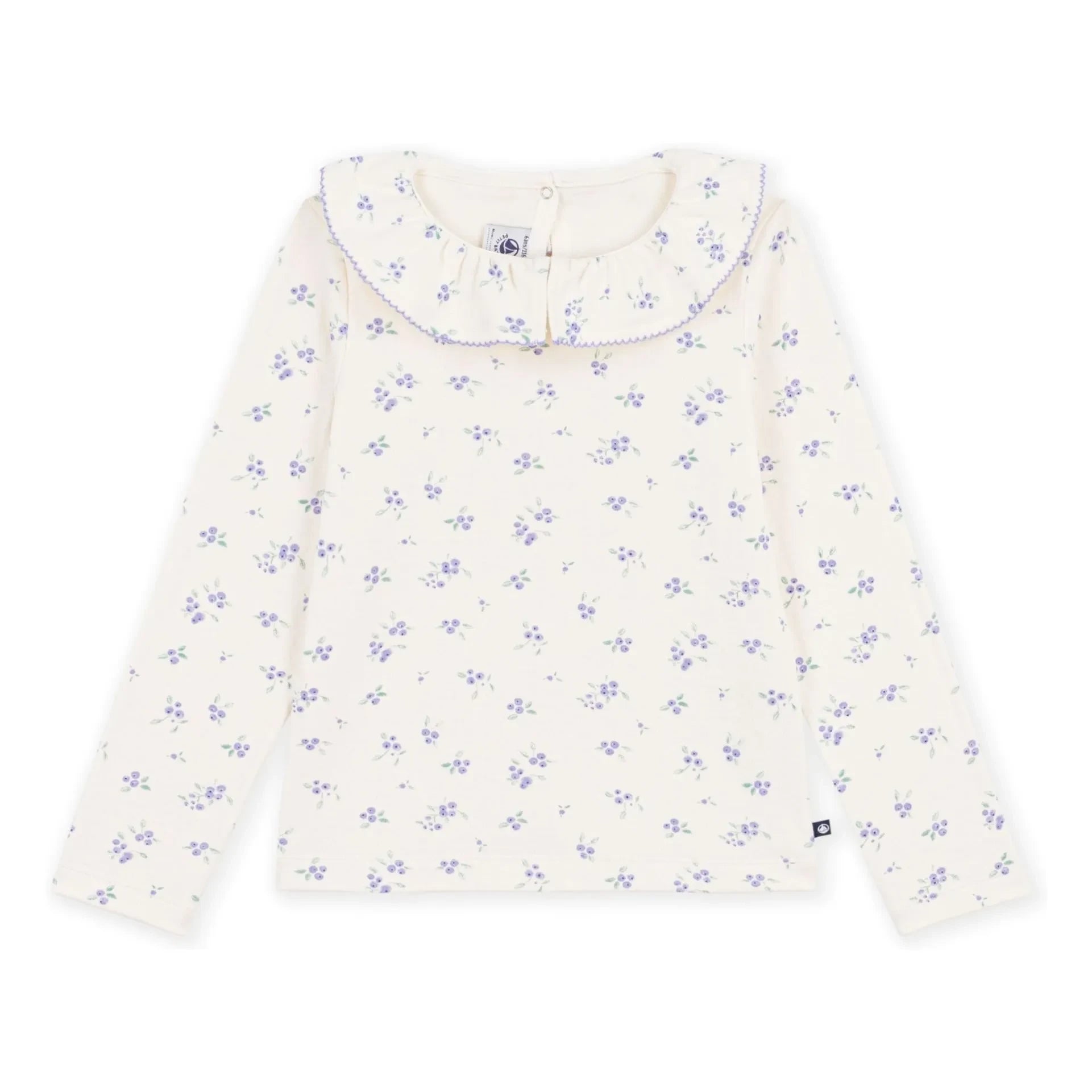 Petit Bateau - T-Shirt mit Blumenmuster und Rüschenkragen | Ecru