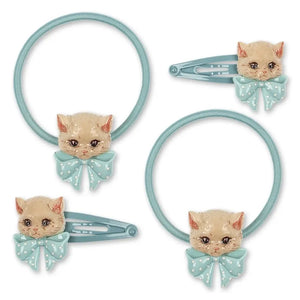 Konges Sløjd - Katzen-Themen-Haarspange und Scrunchie Set | Blau