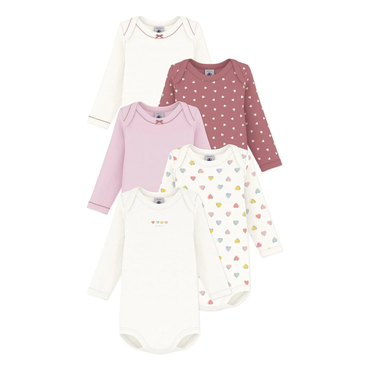 Petit Bateau - 5-teiliges Body-Set aus Bio-Baumwolle mit Herz | Weiß