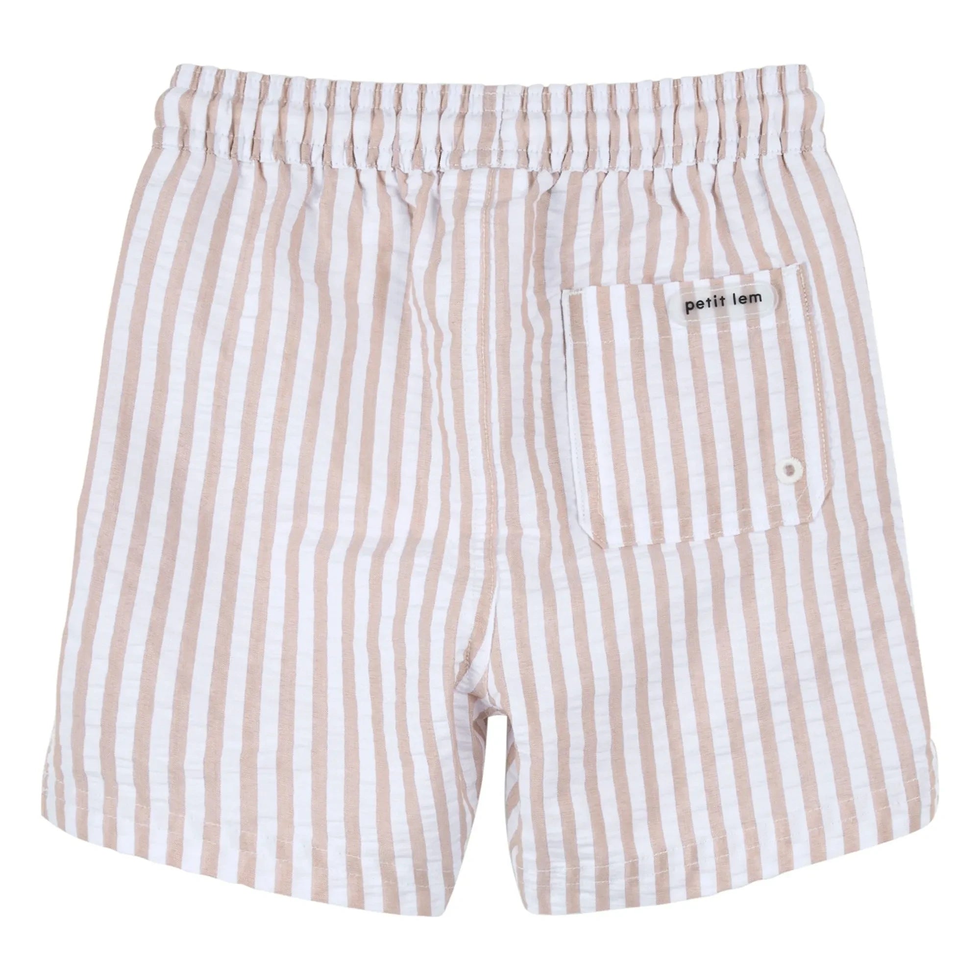 Petit Lem - Seersucker Recycelte Faser Gestreifte Badeshorts | Beige
