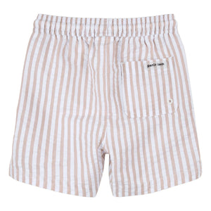 Petit Lem - Seersucker Recycelte Faser Gestreifte Badeshorts | Beige