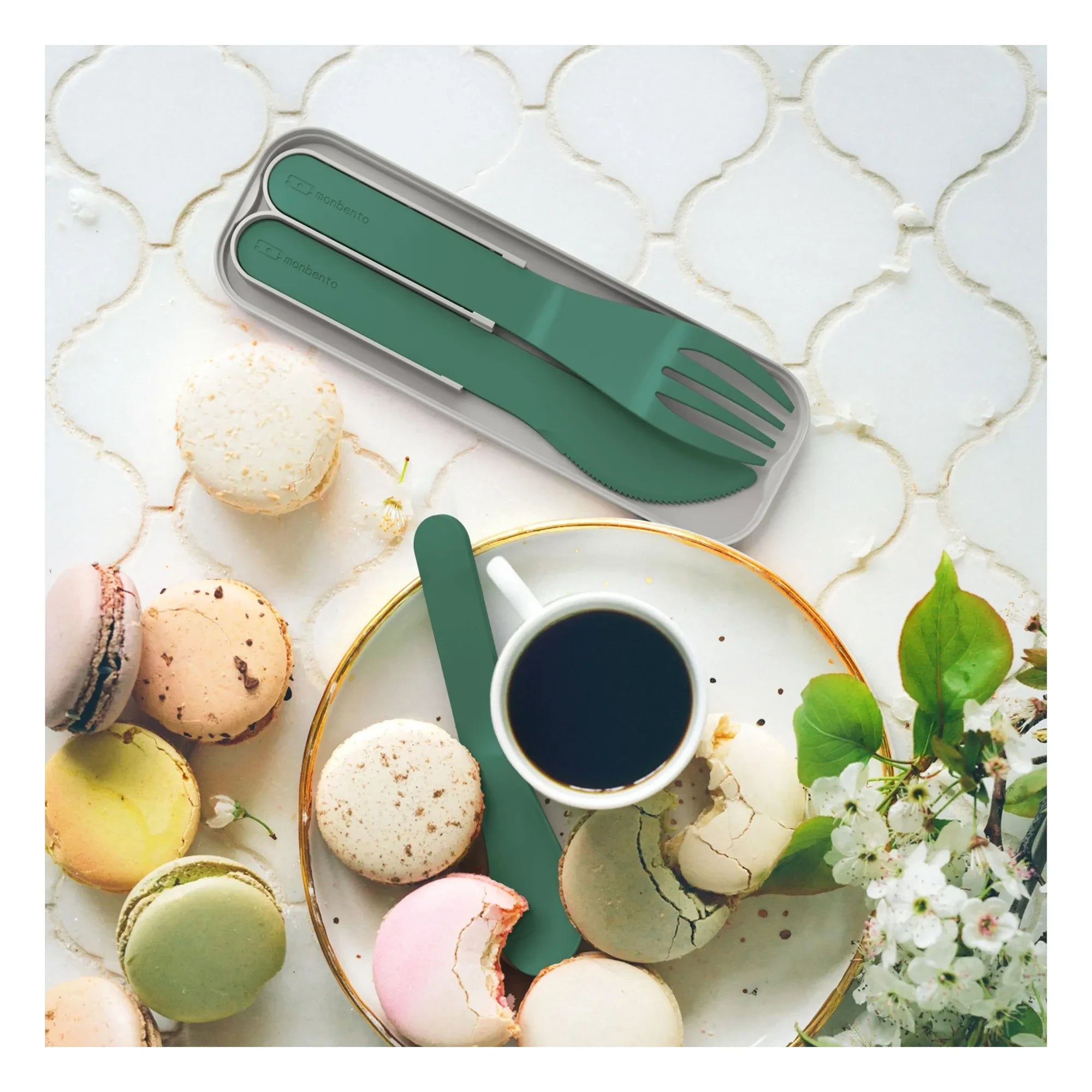 Monbento - MB Pocket Color biologisch abbaubares Besteck | Waldgrün