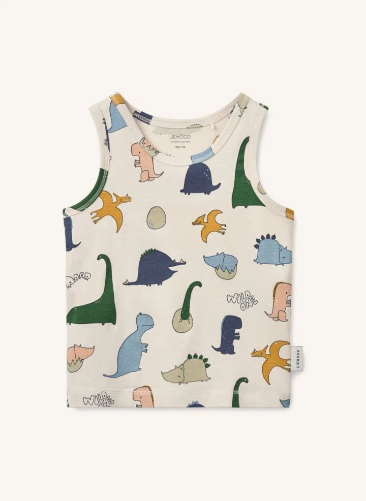 Liewood - 2er-Pack Faris Dinosaurier Organische Baumwolle Tanktop | Sand