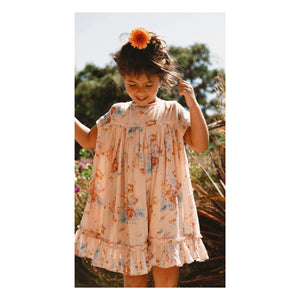 Lilinoa - Maeva Blumenmuster Baumwoll-Voile Kleid | Pfirsich