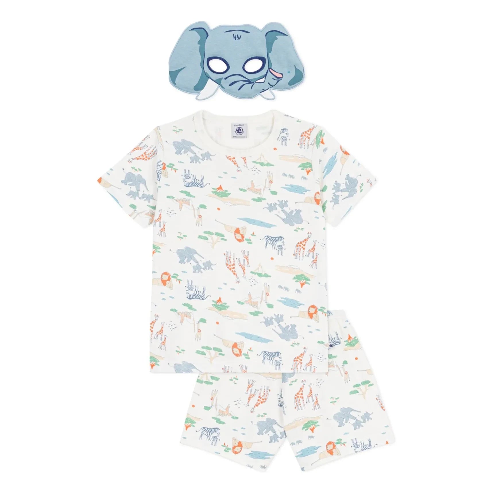 Petit Bateau - Bio-Baumwoll-Savane-Shorty-Pyjama-Set mit Maske | Weiß