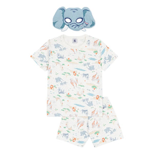 Petit Bateau - Bio-Baumwoll-Savane-Shorty-Pyjama-Set mit Maske | Weiß