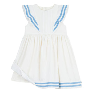 Petit Bateau - Bio-Baumwoll-Popeline-Kleid mit Rüschen | Weiß
