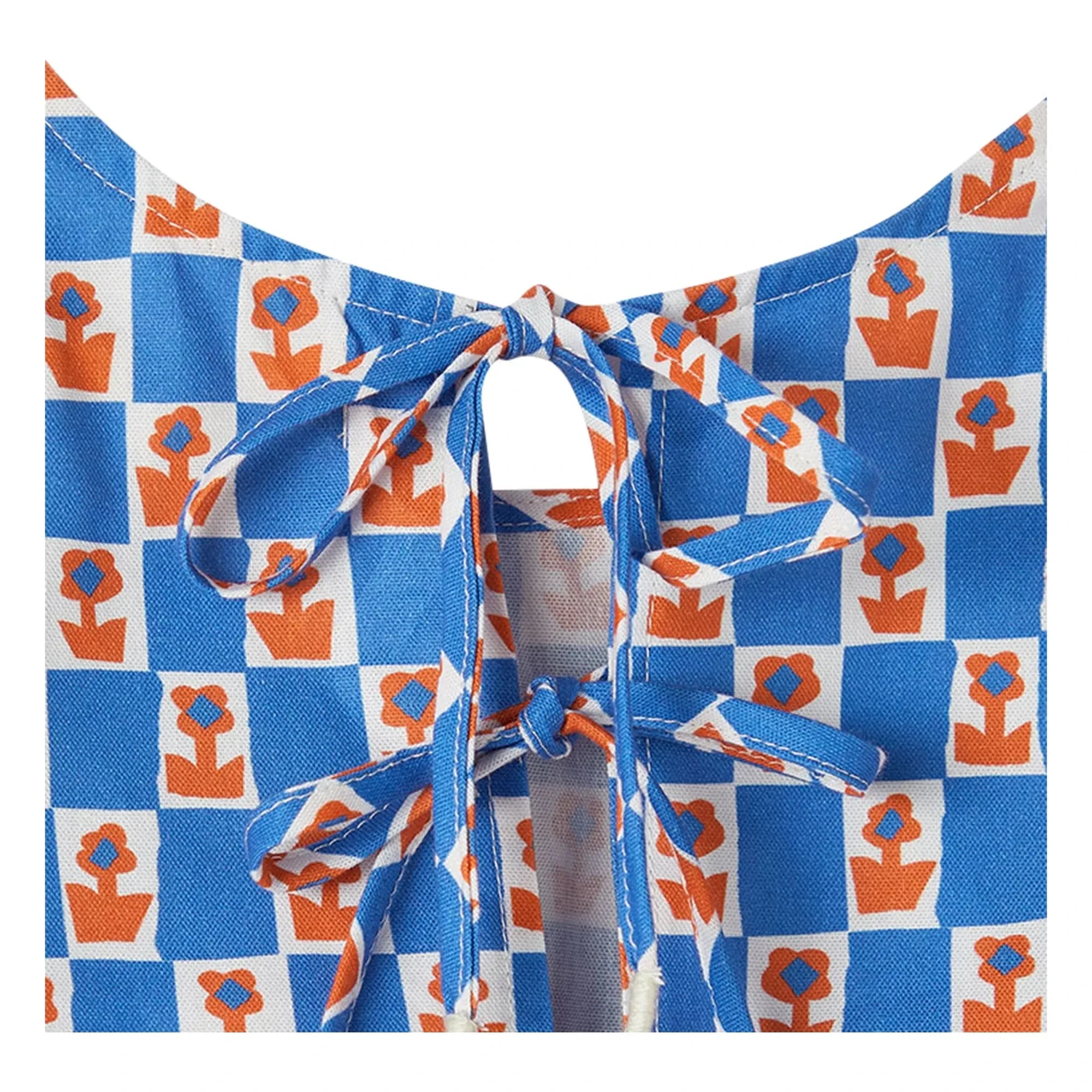 Fabula - Damier Flowers Volant-Oberteil | Blau
