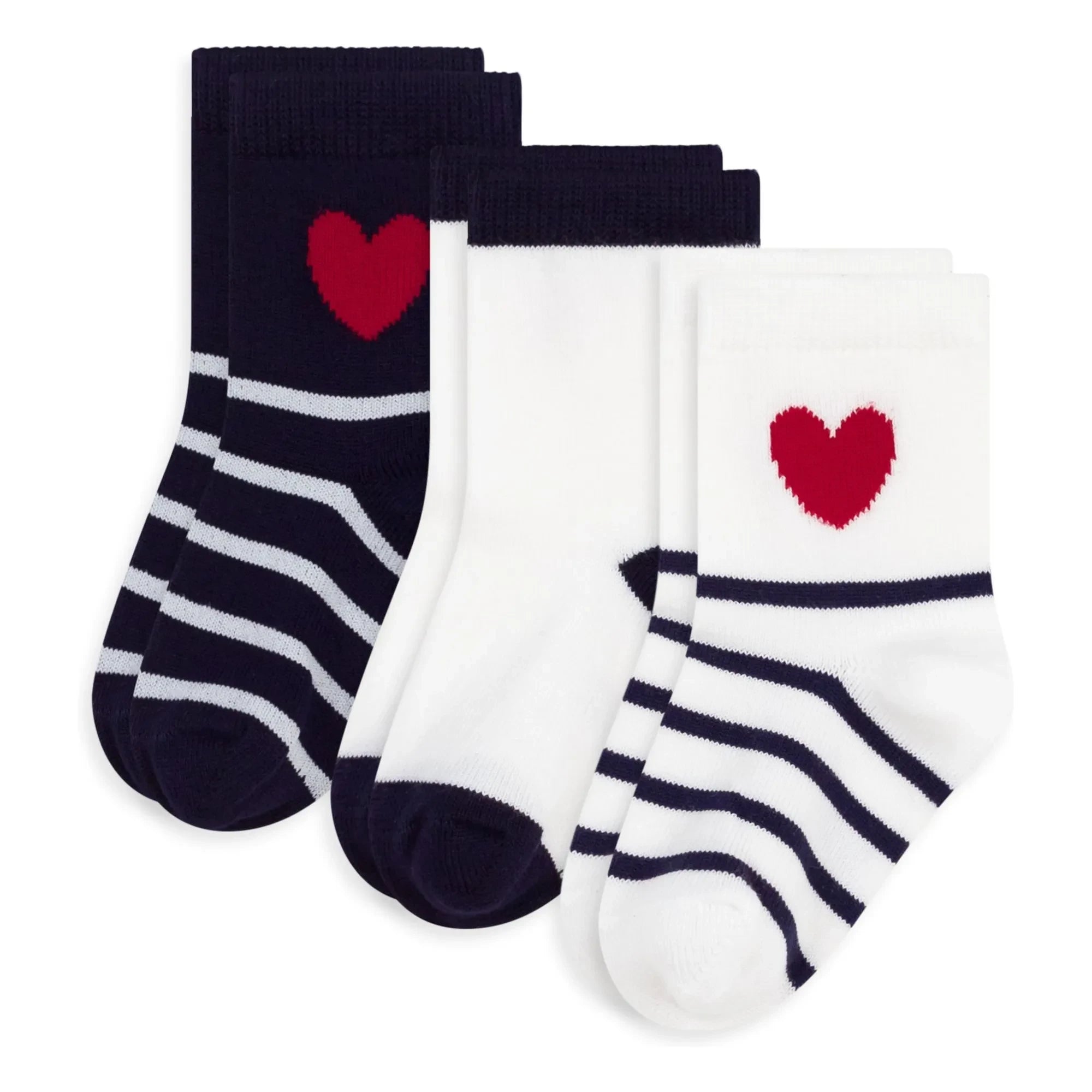 Petit Bateau - Gestreifte Herz-Socken im 3er-Pack | Weiß