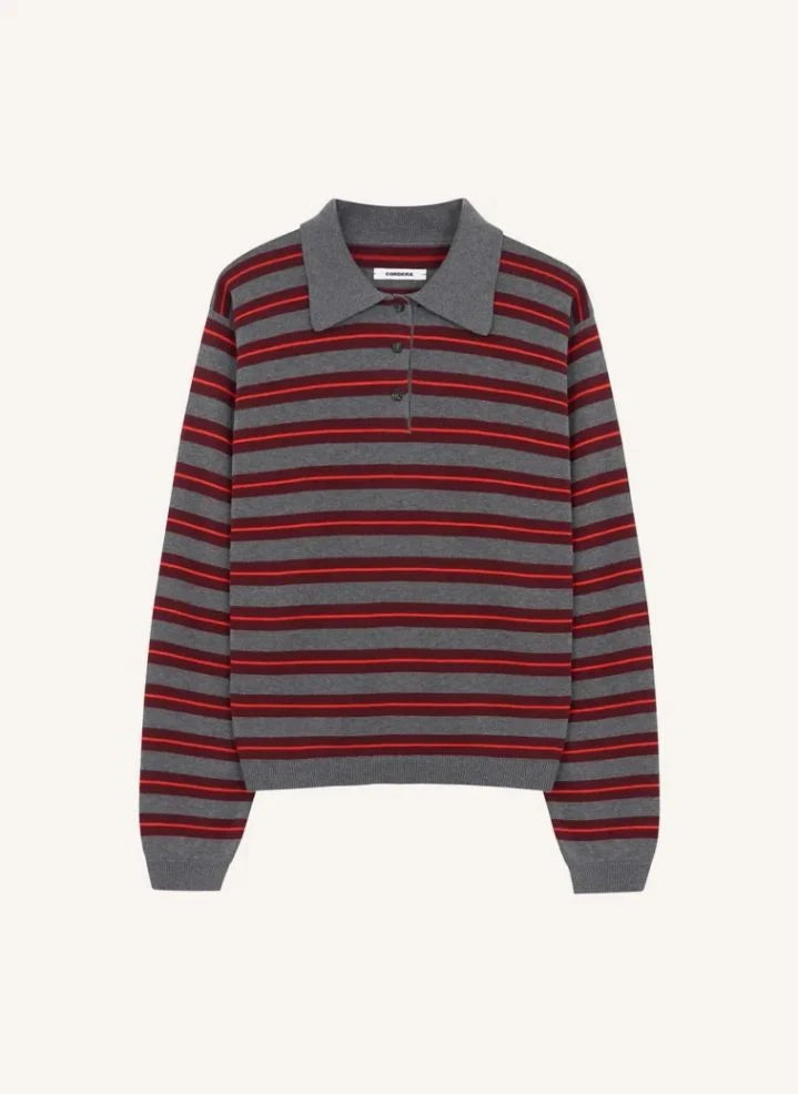 Cordera - Gestreiftes organisches Baumwoll-Polo-T-Shirt | Grau