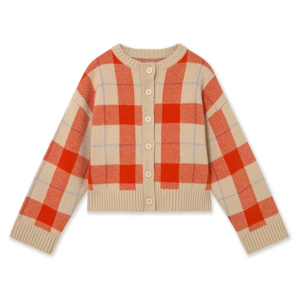 The Tiny Big Sister - Karierte Wollstrickjacke | Vanille