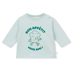 Arsène et Les Pipelettes - "Bon Appétit, My Friend" Organik Pamuklu Bebek Tişörtü | Açık mavi