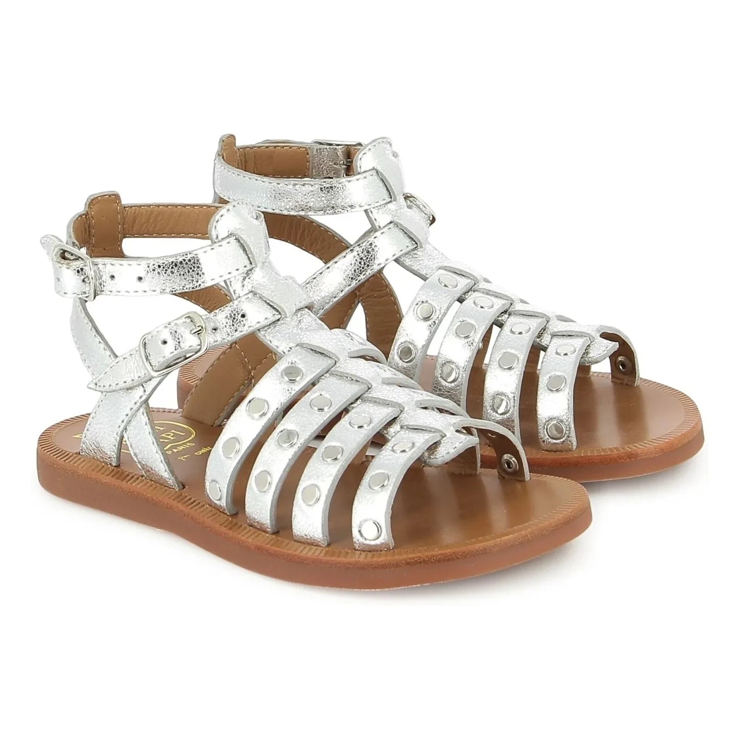 Pom d'Api - Plagette Stud Samt Sandalen | Silber