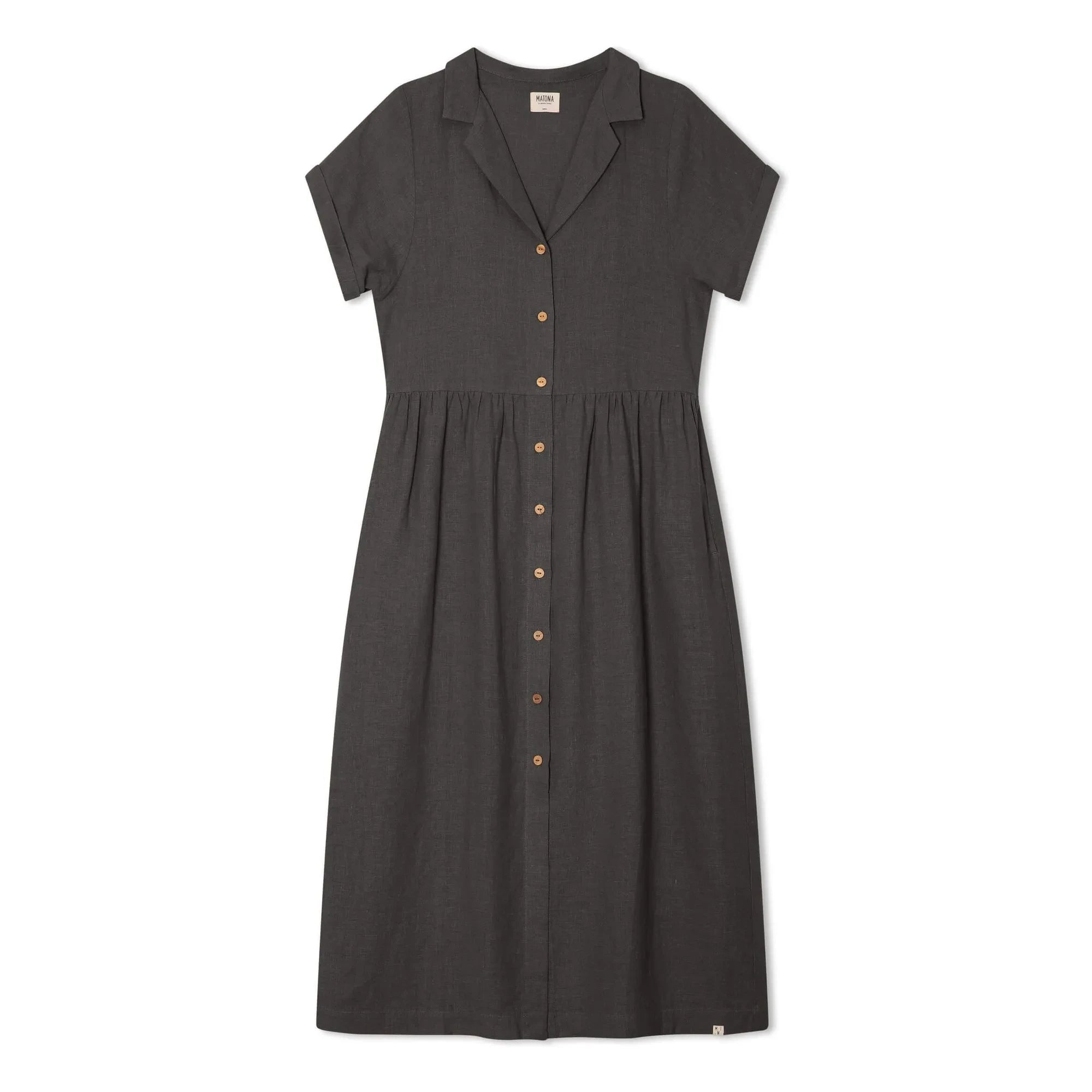 Matona – Leinen Mi-Long Hemdblusenkleid | Schwarz