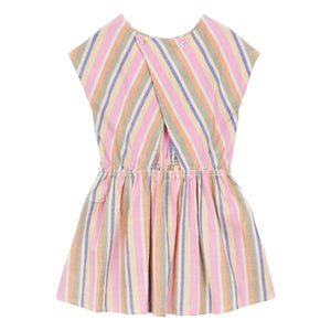 Arsène et Les Pipelettes - Gestreiftes Bio-Baumwoll-Voile Kleid | Rosa