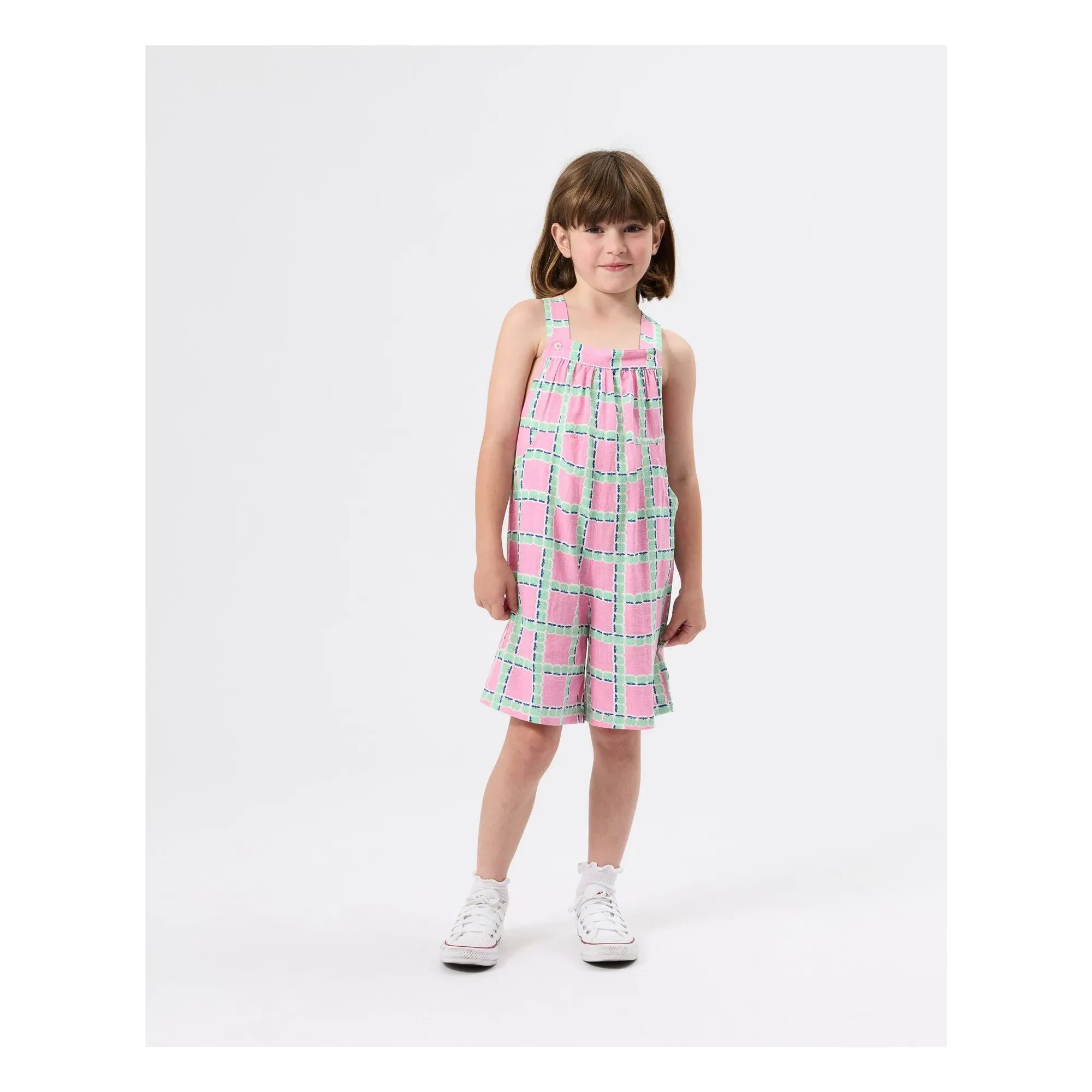 Goldie + Ace - Carreaux Kurzer Overall | Rosa