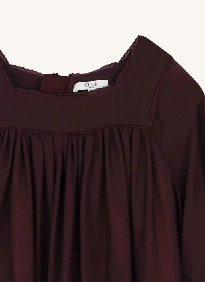 Chloé - Fleurie Wollgaze-Kleid | Plum