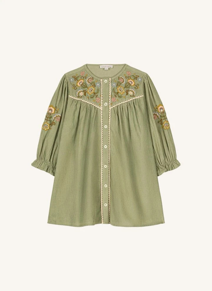 Louise Misha - Floriane Feines Samtkleid | Mandelgrün