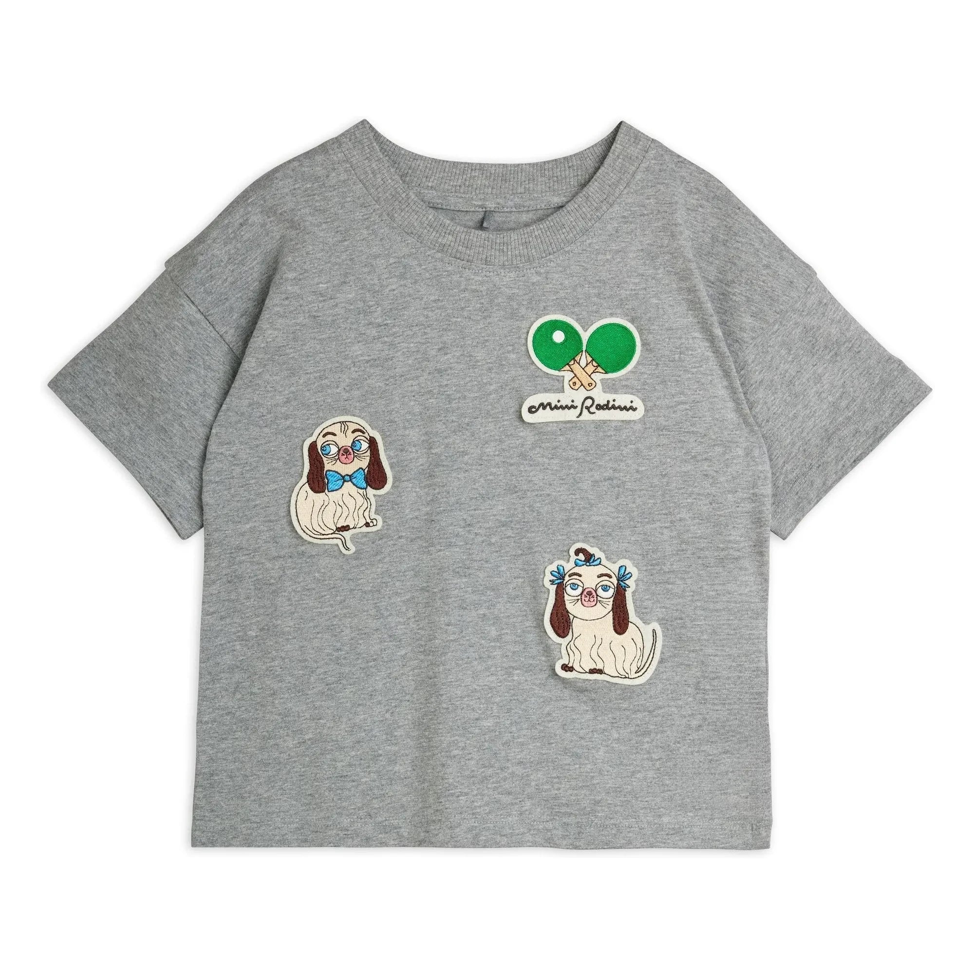 Mini Rodini – Bio-Baumwoll-T-Shirt mit Tier-Patches | Heather Grey