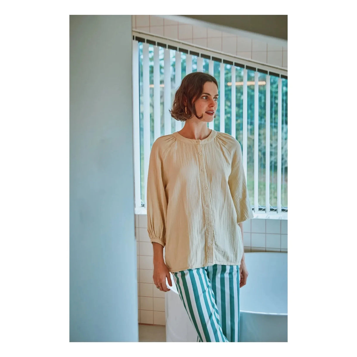 Poudre Organic - Baumwollmusselin Abendbluse | Beige