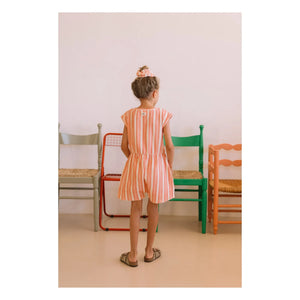 Studio Bohème - Loulou Gestreifter Bio-Baumwoll-Frottee-Overall | Rosa