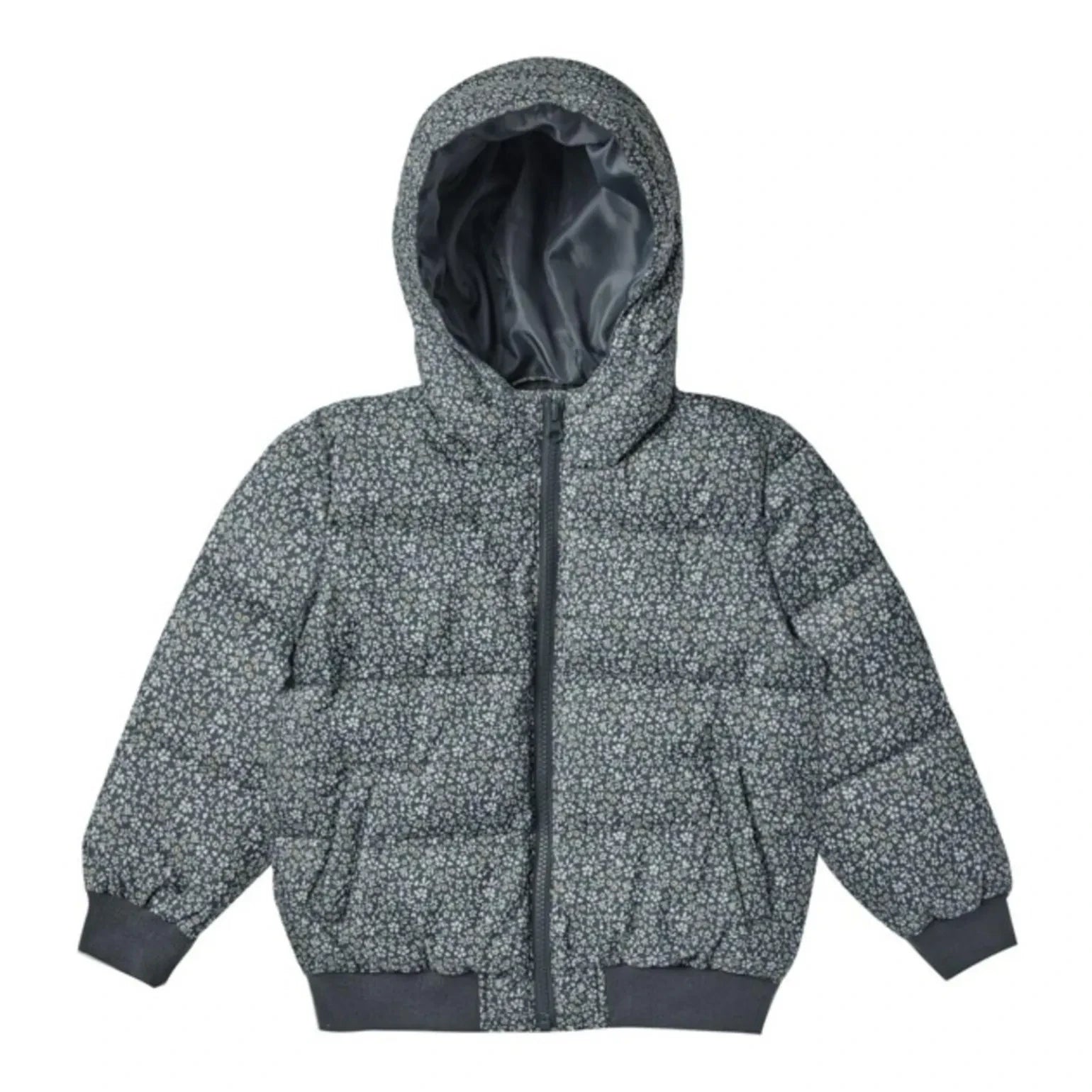 Rylee + Cru - Gesteppte Crop-Jacke mit Blumenmuster | Grau