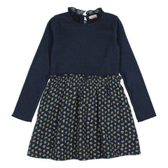 Búho - Cottage Fleurie Kleid aus Bio-Baumwolle im Materialmix | Marineblau