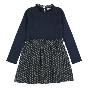 Búho - Cottage Fleurie Kleid aus Bio-Baumwolle im Materialmix | Marineblau