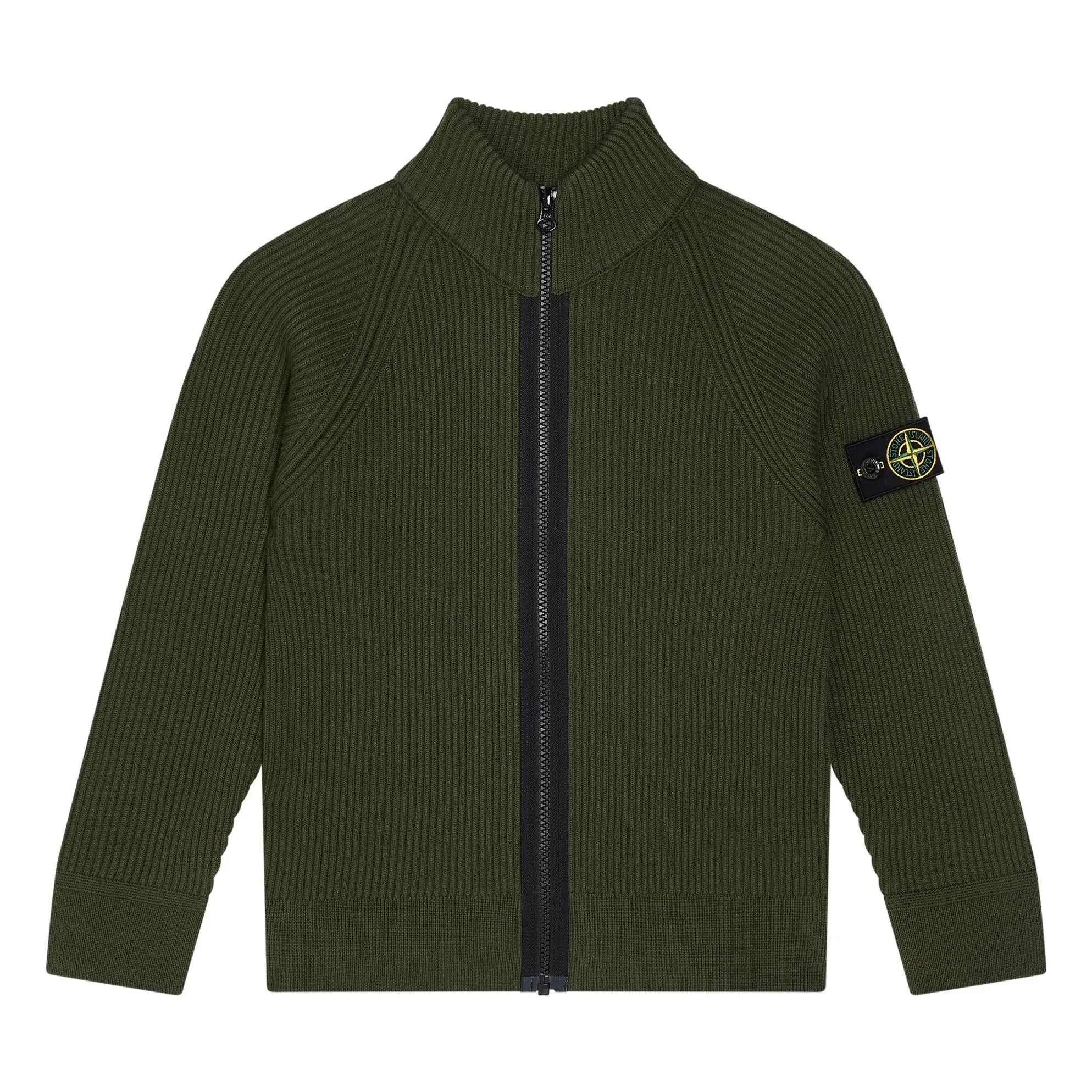 Stone Island - Weste mit Reißverschluss und Woll-Logo | Khaki