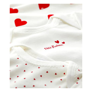 Petit Bateau – Schlafanzug mit Herz-Print aus Bio-Baumwolle, 3er-Pack | Weiß