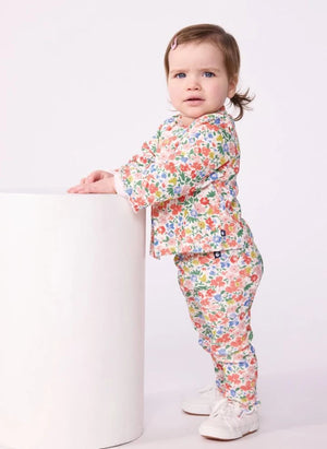 Petit Bateau - Organik Pamuklu Çiçek Desenli Bebek Hırkası | Beyaz