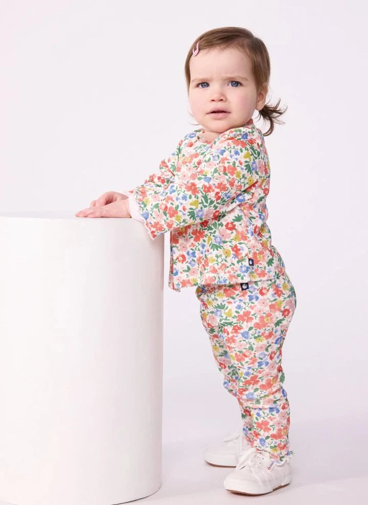 Petit Bateau - Baby-Strickjacke aus Bio-Baumwolle mit Blumenmuster | Weiß